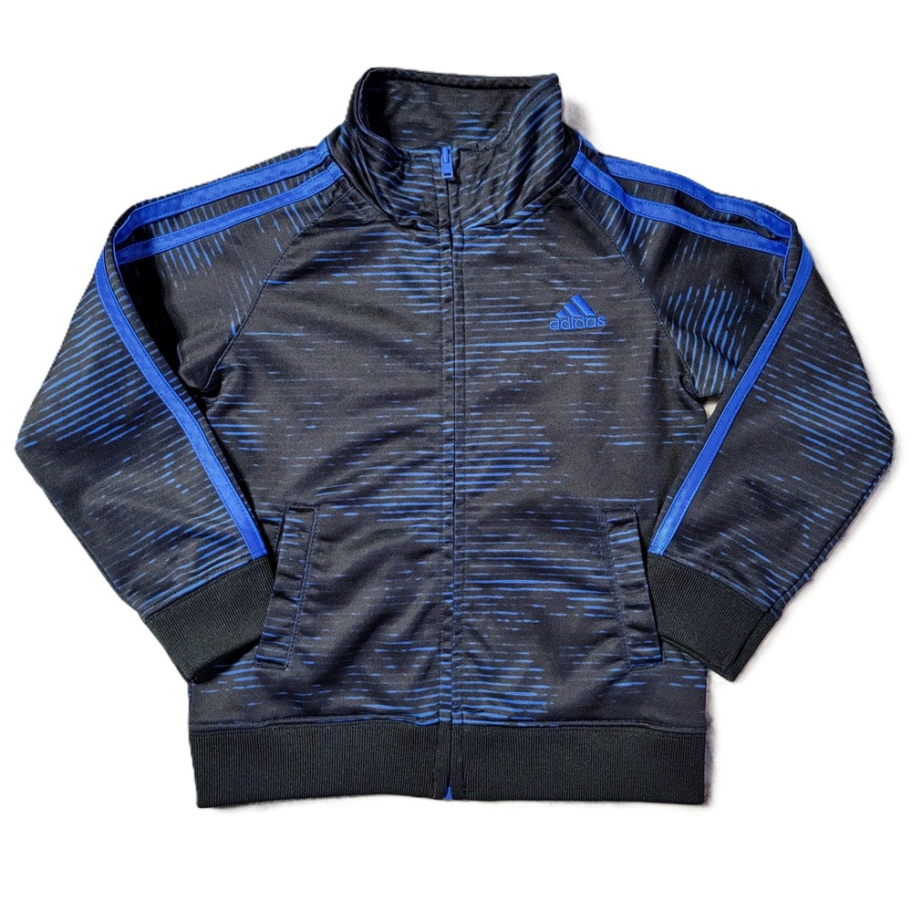 Adidas Kids Track Jacket Full Zip Black Blue Stripe Athletic Size‎ 3T